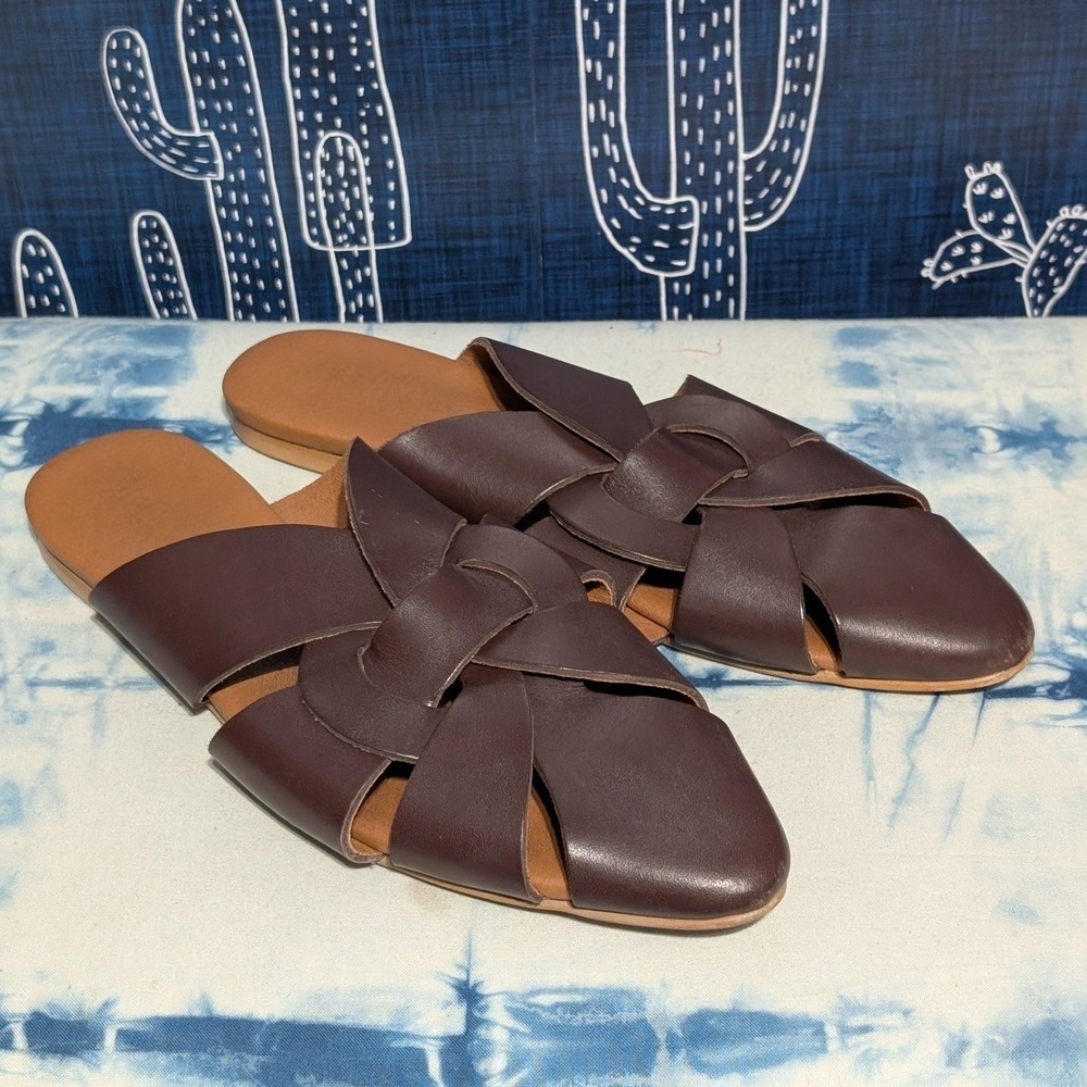 Pilcro Leather Twisted Slip On Slide Mules Flat Sandals Brown Women's 39 US 8.5 - Picture 3 of 9